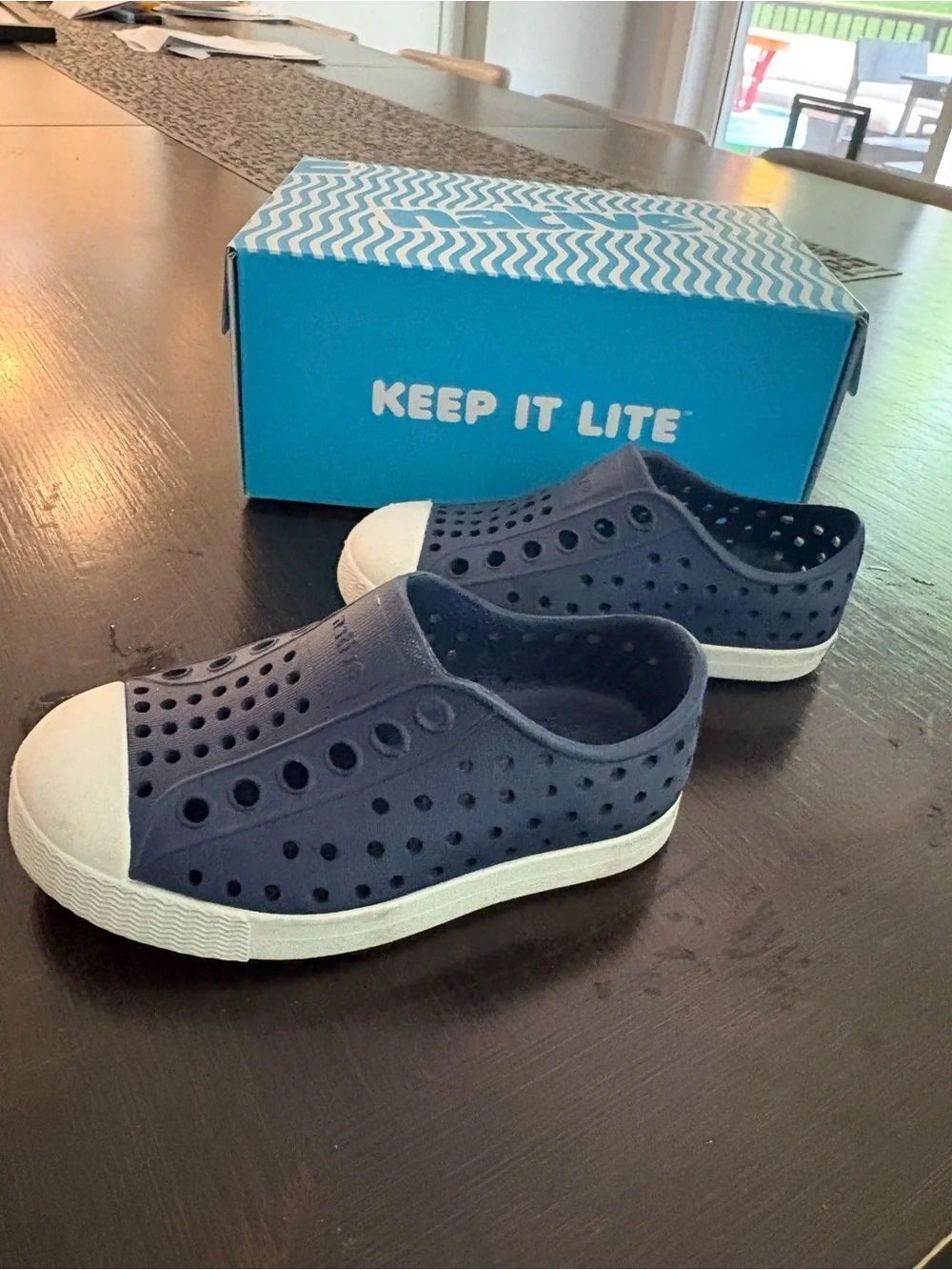 Native Jefferson Kids Slip-On Water Shoes in Navy with White Toe